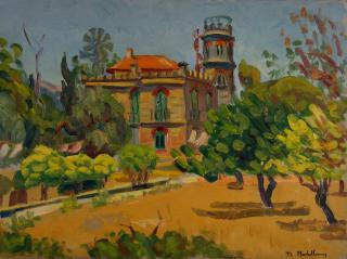 Kifissia, Villa and Windmill — Oil painting, Canvas, 46.00×61.00cm — Theodoros Markellos